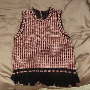 Zara Red and Black Tweed Top with Fringe